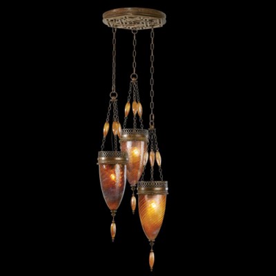 Three-Light Pendant in Aged Dark Bronze Finish and Hand Blown Glass in Vibrant Amber Dunes Color
