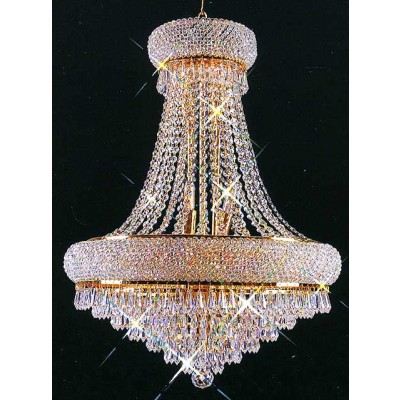 12 light gold plated crystal chandelier dressed with 25% Full Lead crystal
