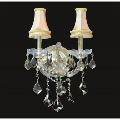 2 lights crystal wall sconce in gold with golden teak crystal and lamp shades
