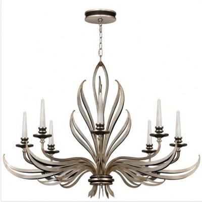 Silver Eight-Light Chandelier in Antique Silver Leaf Finish