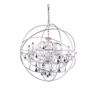 Geneva Polished Nickel Thirty-Two-Inch Pendant with Clear Crystals