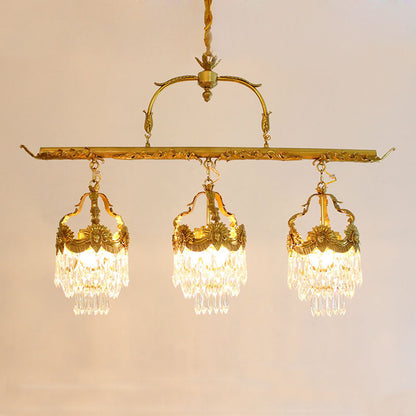 Contemporary Creative Strip Copper Crystal 9 Light Island Light Chandelier For Dining Room