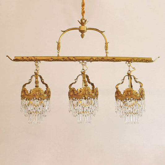 Contemporary Creative Strip Copper Crystal 9 Light Island Light Chandelier For Dining Room