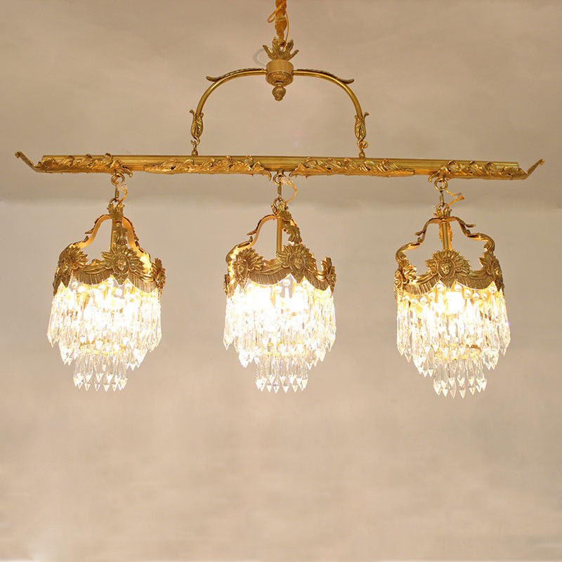 Contemporary Creative Strip Copper Crystal 9 Light Island Light Chandelier For Dining Room