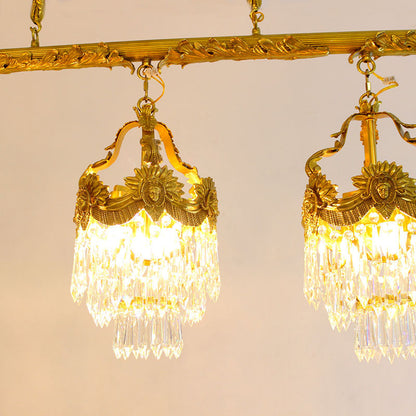 Contemporary Creative Strip Copper Crystal 9 Light Island Light Chandelier For Dining Room