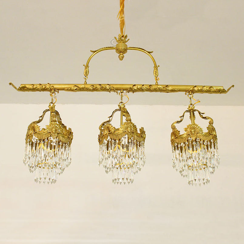 Contemporary Creative Strip Copper Crystal 9 Light Island Light Chandelier For Dining Room