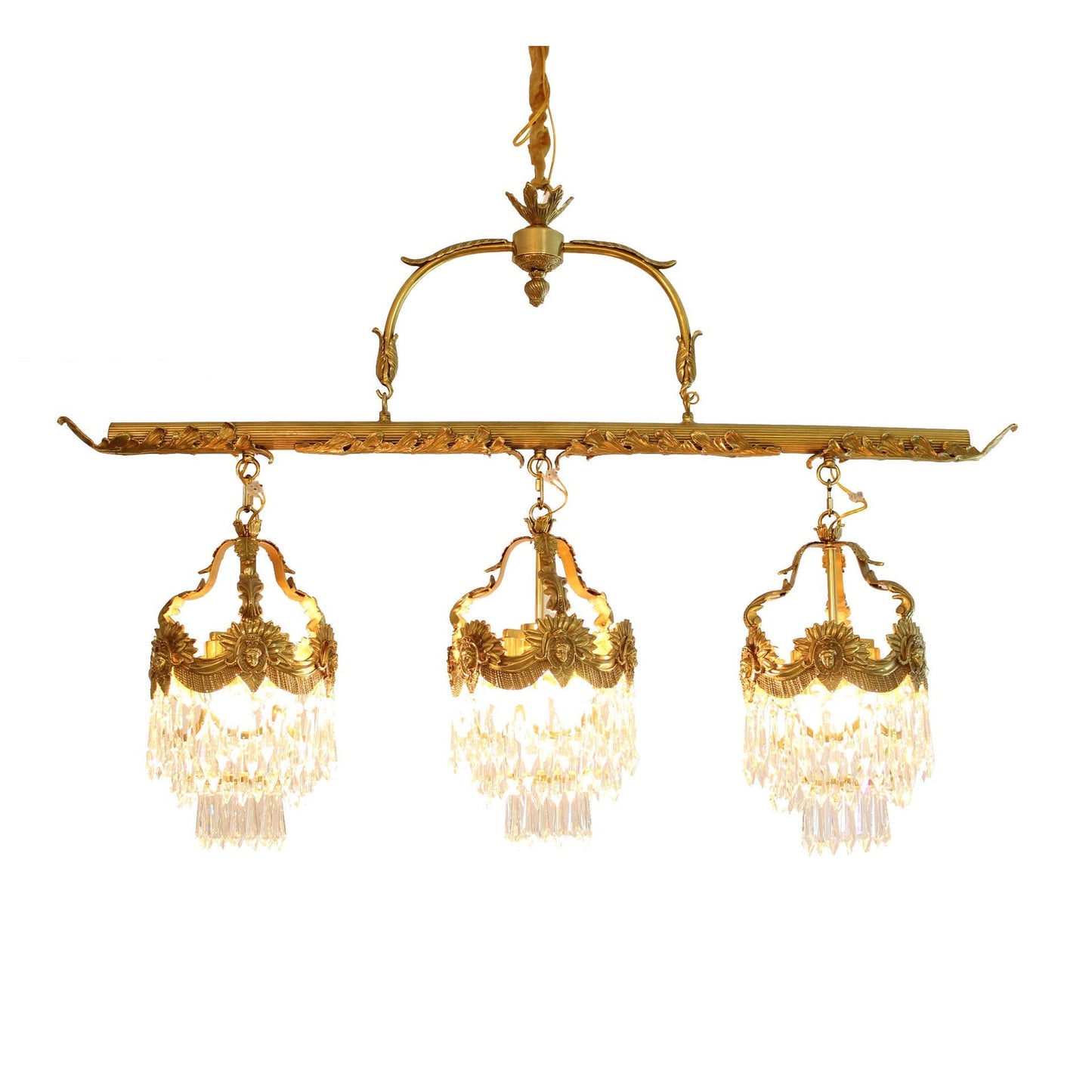 Contemporary Creative Strip Copper Crystal 9 Light Island Light Chandelier For Dining Room