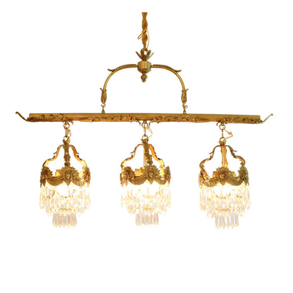 Contemporary Creative Strip Copper Crystal 9 Light Island Light Chandelier For Dining Room