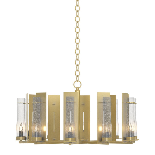 New Town 10 Arm Chandelier 10-Light Seeded Clear Glass (II) in Modern Brass