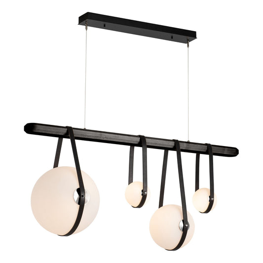 Derby Linear 4-Light LED Pendant Polished Nickel Accent Black Leather LED Opal Glass (GG) in Black