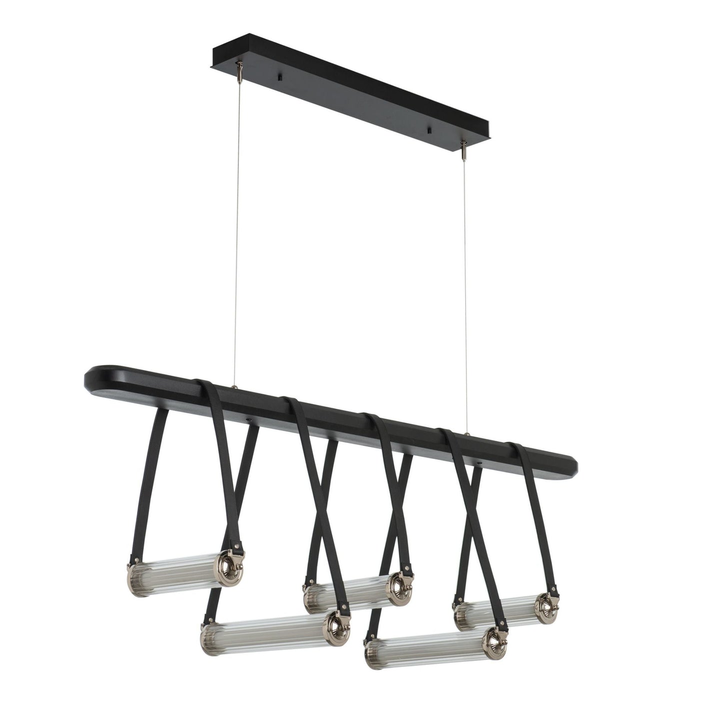 York Linear 5-Light LED Pendant Polished Nickel Accent Black Leather LED Clear Glass (ZM) in Black