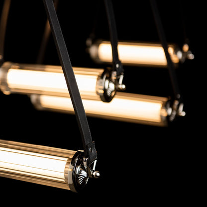 York Linear 5-Light LED Pendant Polished Nickel Accent Black Leather LED Clear Glass (ZM) in Black