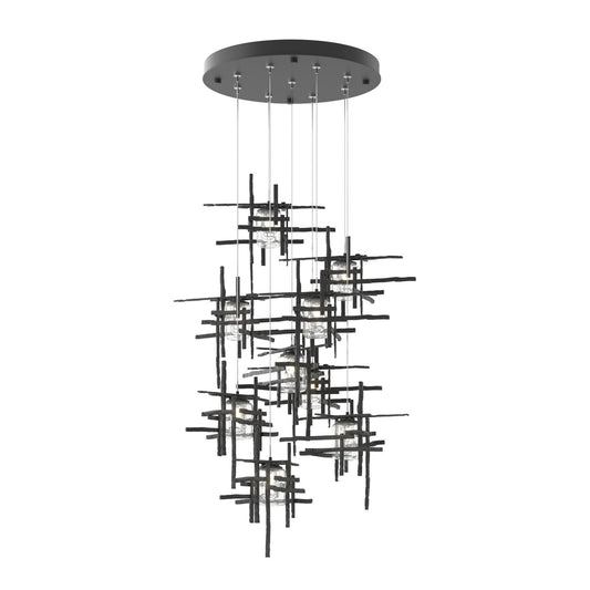 Tura 9-Light Seeded Glass Pendant 9-Light Seeded Clear Glass (II) in Black