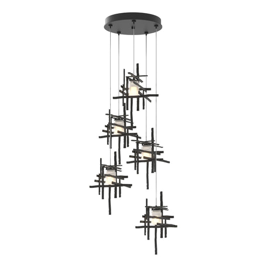Tura 5-Light Frosted Glass Pendant 5-Light Cast Glass (YC) in Black