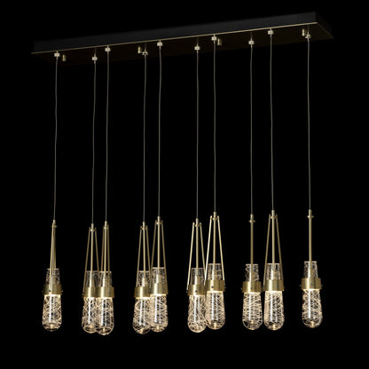 Link 10-Light Blown Glass Pendant 10-Light Clear Glass with White Threading (YJ) in Modern Brass
