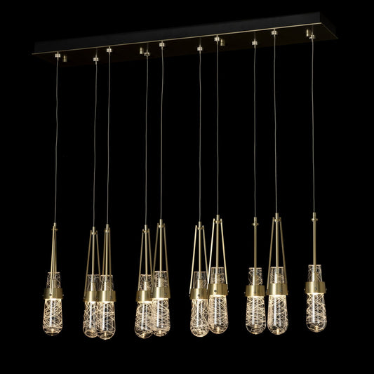 Link 10-Light Blown Glass Pendant 10-Light Clear Glass with White Threading (YJ) in Modern Brass