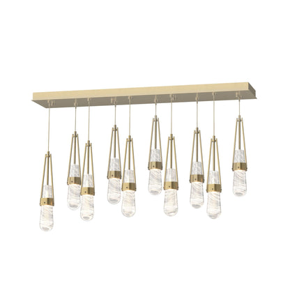 Link 10-Light Blown Glass Pendant 10-Light Clear Glass with White Threading (YJ) in Modern Brass