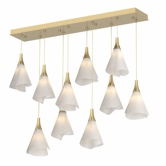 Mobius 10-Light Pendant 10-Light Spun Frost (SH) in Modern Brass