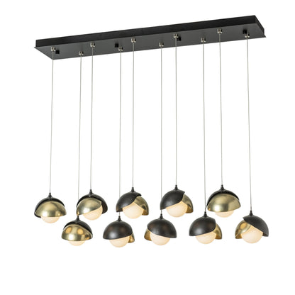 Brooklyn 10-Light Double Shade Pendant 10-Light Modern Brass Accent Opal Glass (GG) in Black