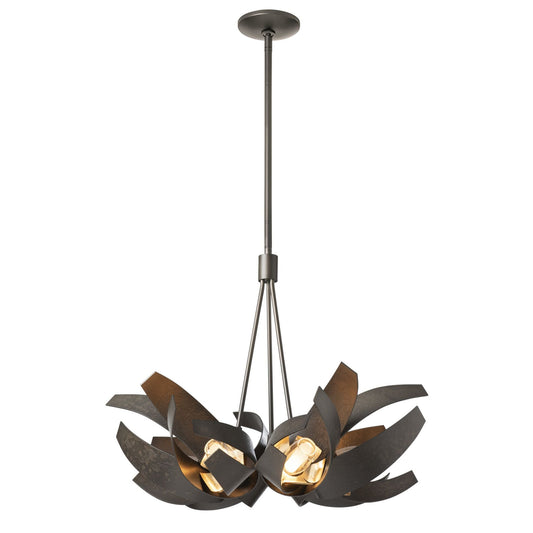 Corona Brass Accent Pendant 6-Light Brass Clear Glass with Frosted Diffuser (YE) in Dark Smoke