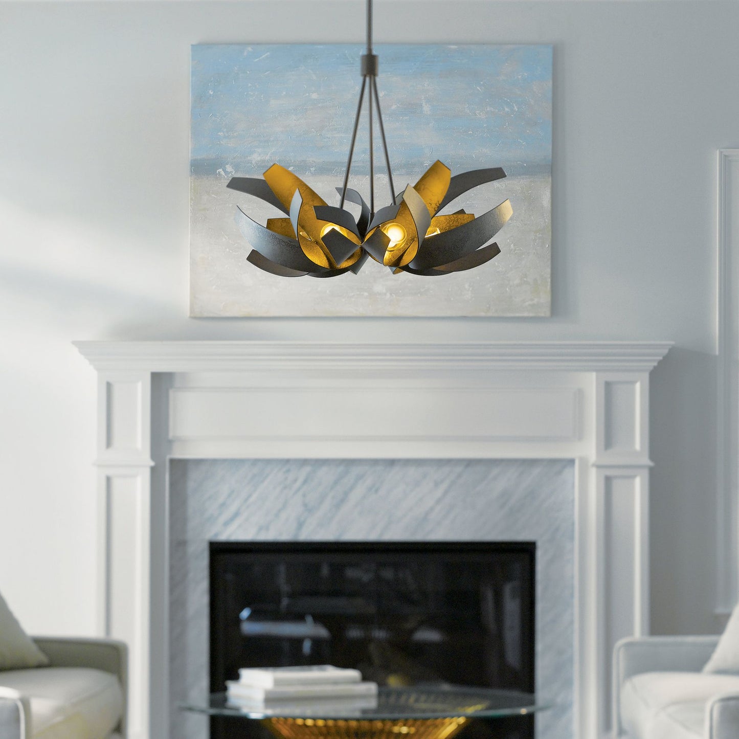 Corona Large Pendant 6-Light Clear Glass with Frosted Diffuser (YE) in Dark Smoke