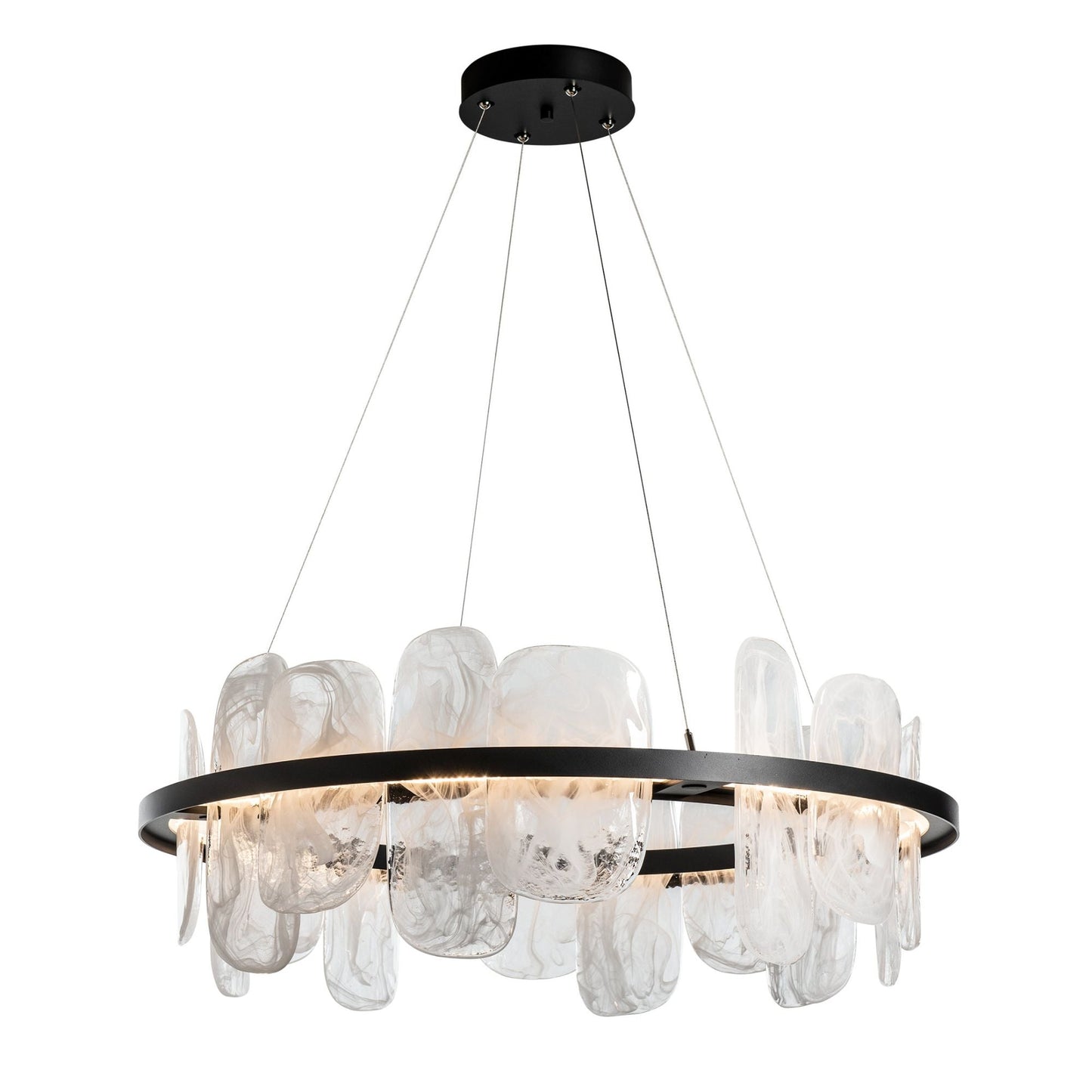 Vitre Circular LED Pendant LED White Swirl Glass (YR) in Black