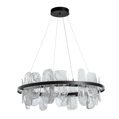 Vitre Circular LED Pendant LED White Swirl Glass (YR) in Black