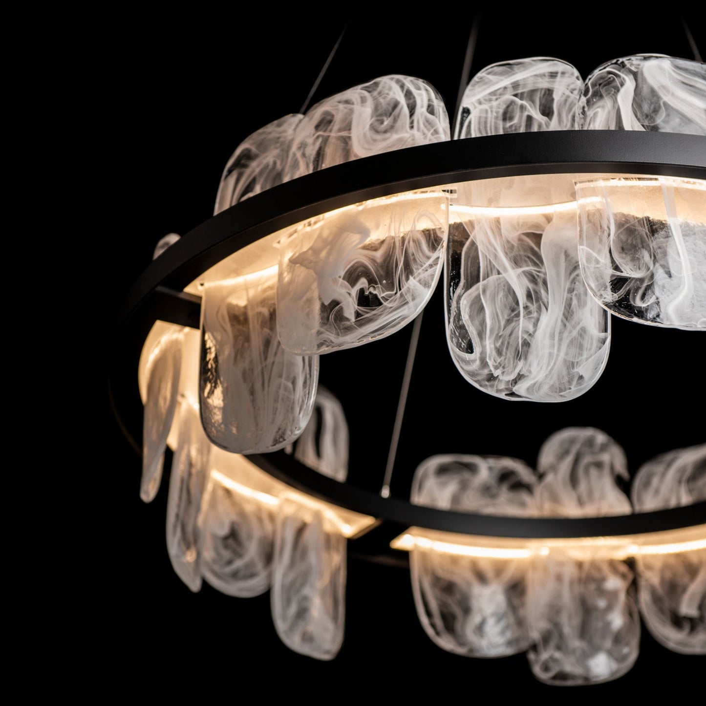 Vitre Circular LED Pendant LED White Swirl Glass (YR) in Black