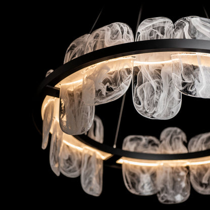 Vitre Circular LED Pendant LED White Swirl Glass (YR) in Black