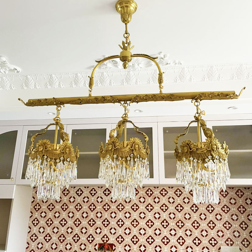 Contemporary Creative Strip Copper Crystal 9 Light Island Light Chandelier For Dining Room