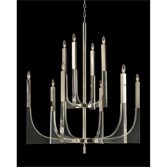 John Richard Acrylic and Nickel Ten-Light Chandelier