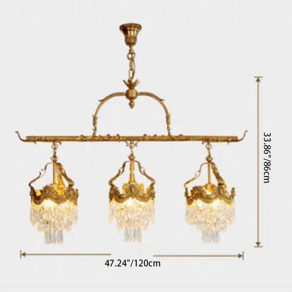 Contemporary Creative Strip Copper Crystal 9 Light Island Light Chandelier For Dining Room