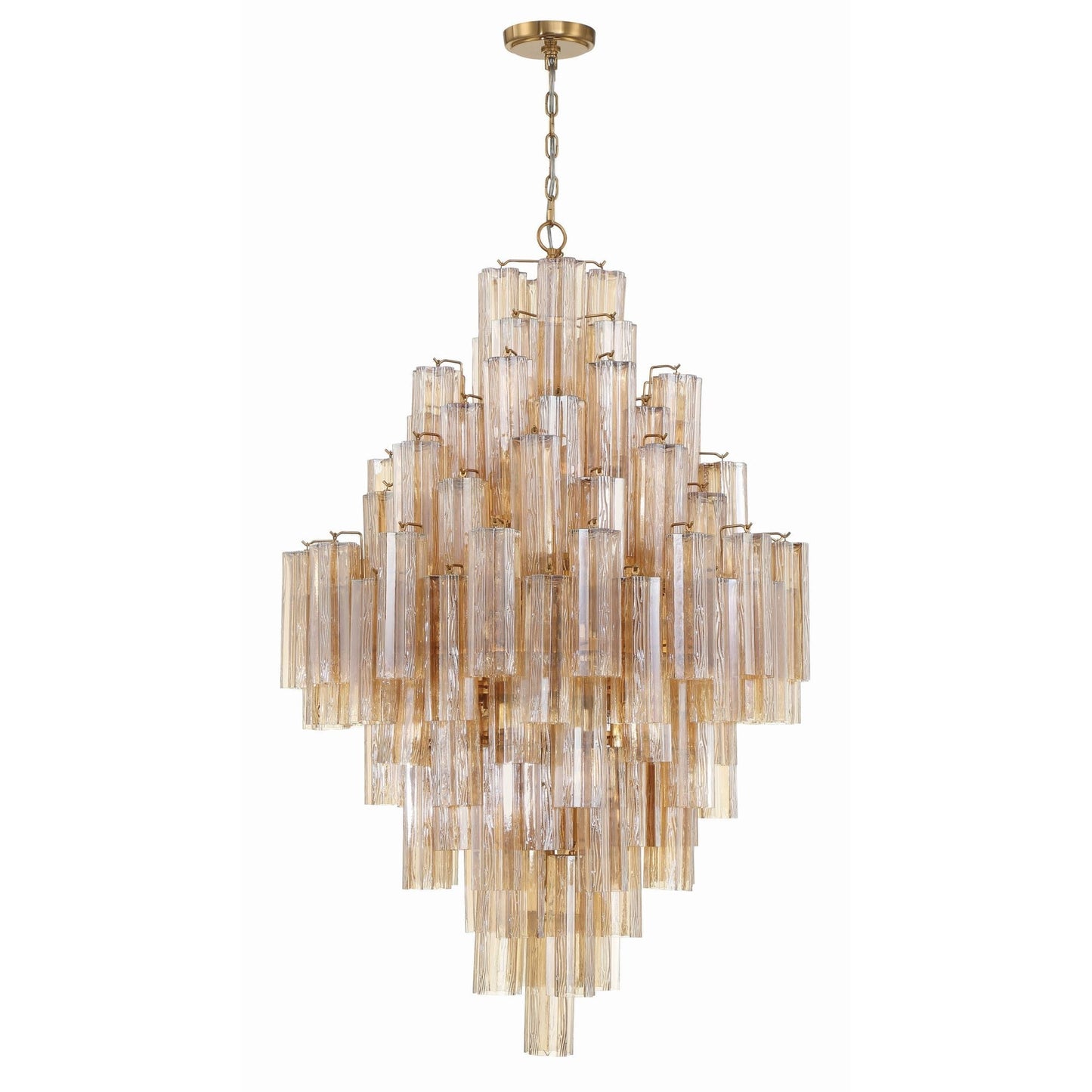 20 Light Aged Brass Chandelier Glass Amber 31.5"W x 50.5"H x 31.5"D