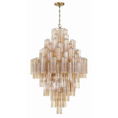 20 Light Aged Brass Chandelier Glass Amber 31.5"W x 50.5"H x 31.5"D