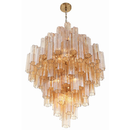 20 Light Aged Brass Chandelier Glass Amber 31.5"W x 50.5"H x 31.5"D