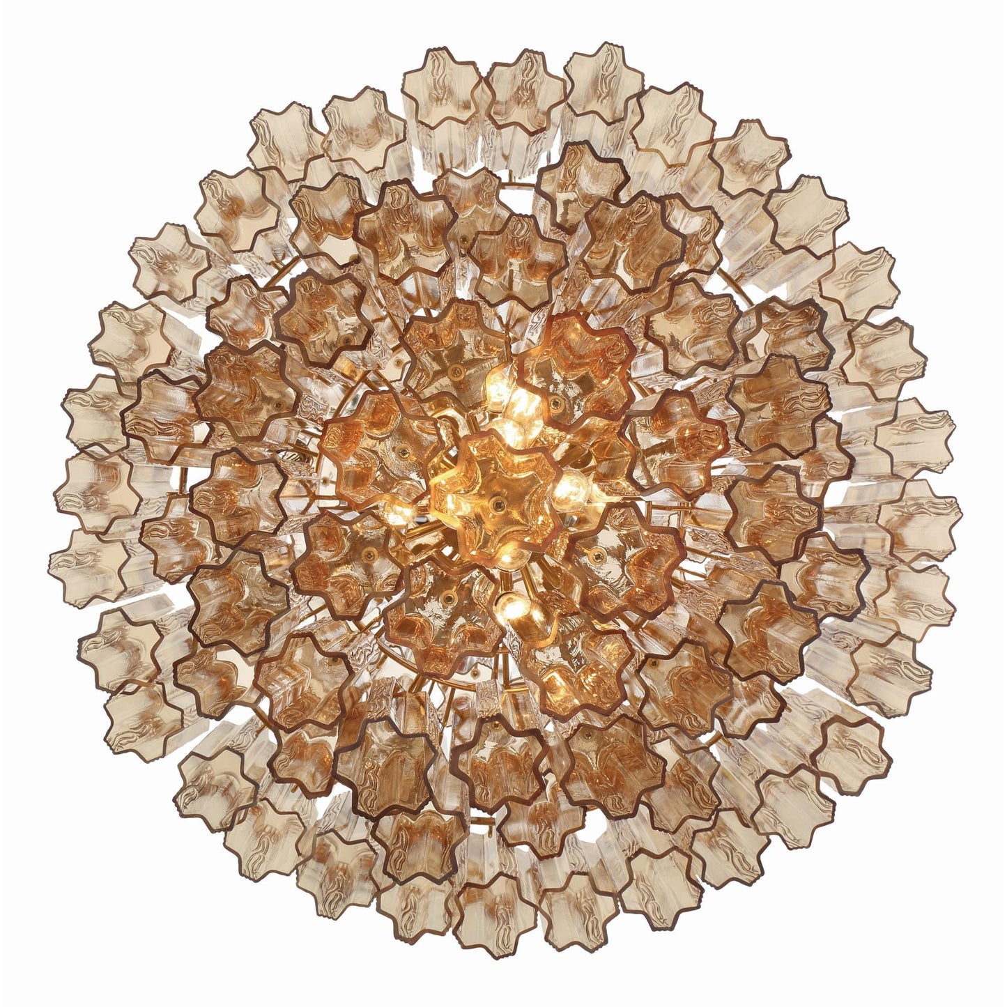 20 Light Aged Brass Chandelier Glass Amber 31.5"W x 50.5"H x 31.5"D