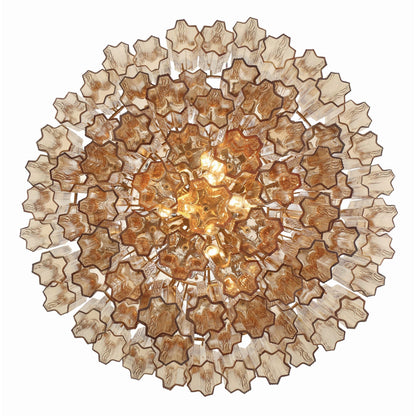 20 Light Aged Brass Chandelier Glass Amber 31.5"W x 50.5"H x 31.5"D