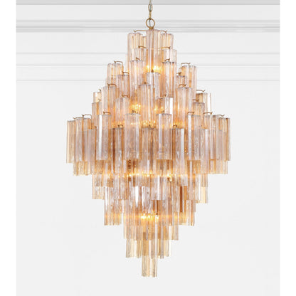 20 Light Aged Brass Chandelier Glass Amber 31.5"W x 50.5"H x 31.5"D