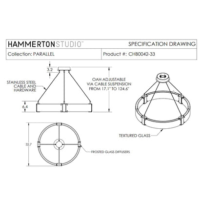 Parallel 33" Wide Artisan Crafted LED Chandelier with Hand Textured Glass