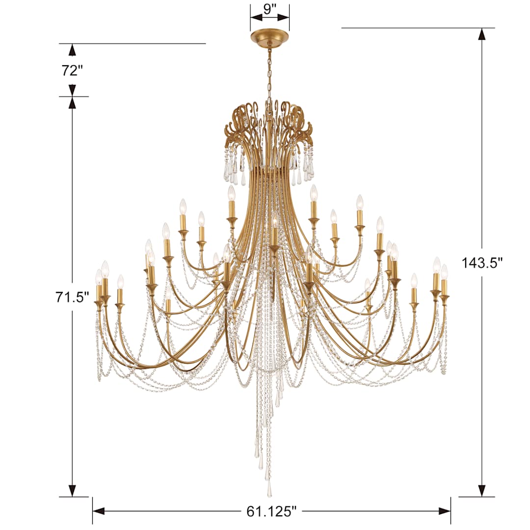 Arcadia 28 Light 61" Wide Crystal Candle Style Chandelier with Hand Cut Crystal Accents