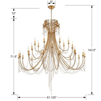 Arcadia 28 Light 61" Wide Crystal Candle Style Chandelier with Hand Cut Crystal Accents