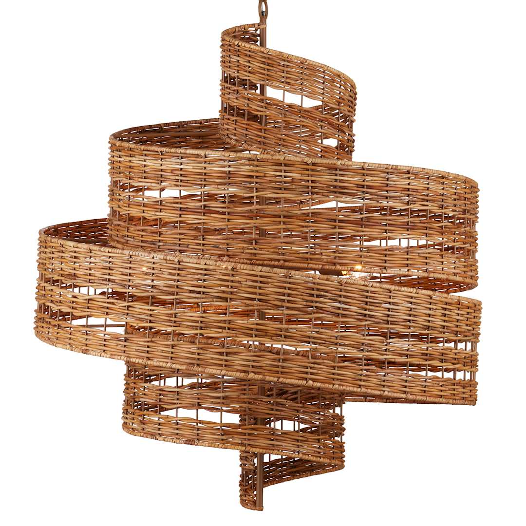 Saisei 5 Light 32" Wide Wrought Iron Abstract Chandelier with Woven Rattan Shade