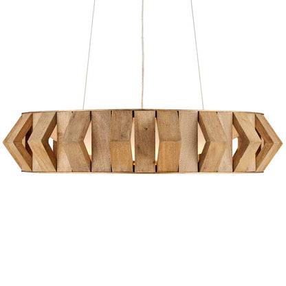 Plunge 30" Wide LED Wrought Iron Drum Chandelier with Wood Shade