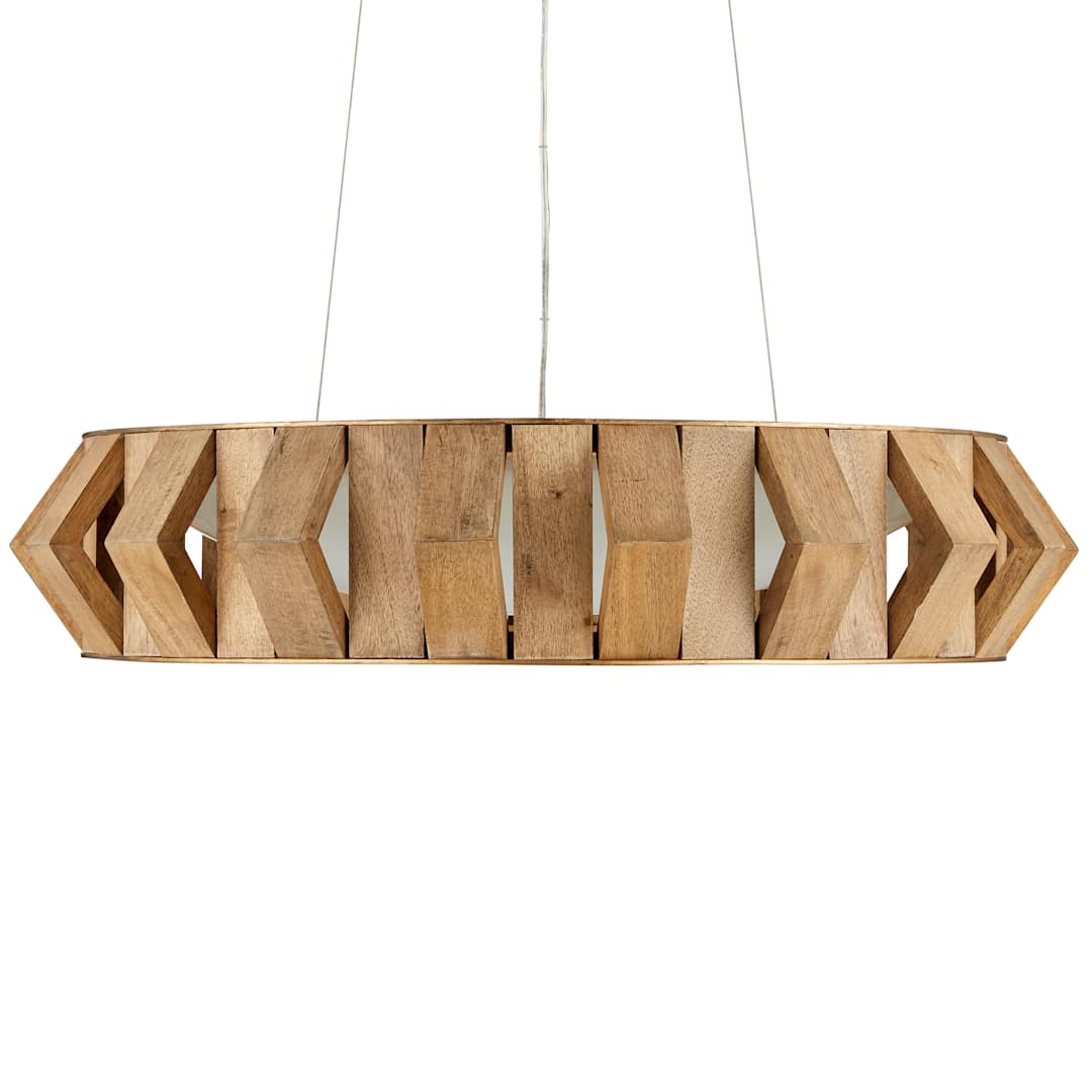 Plunge 30" Wide LED Wrought Iron Drum Chandelier with Wood Shade
