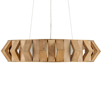 Plunge 30" Wide LED Wrought Iron Drum Chandelier with Wood Shade