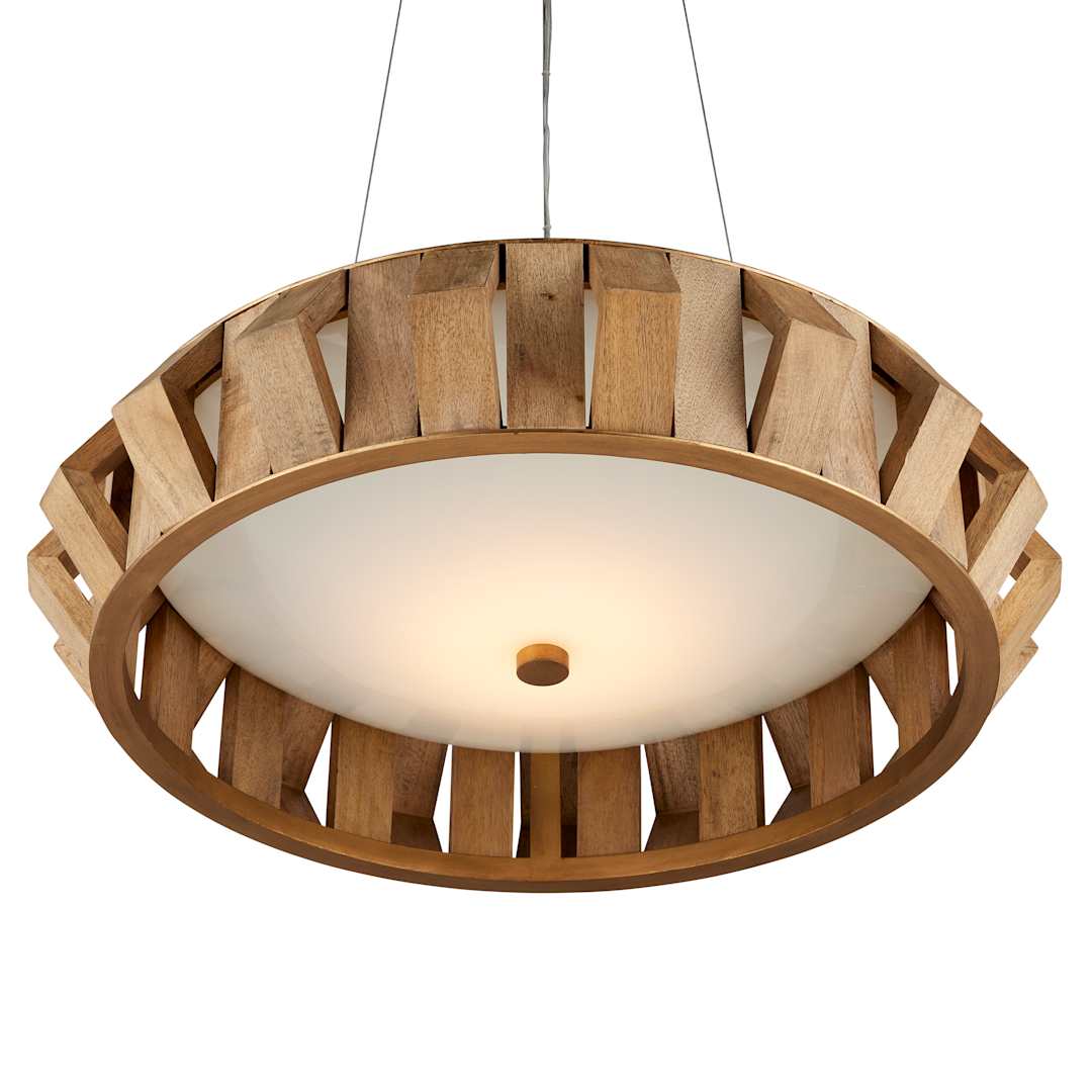 Plunge 30" Wide LED Wrought Iron Drum Chandelier with Wood Shade