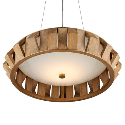Plunge 30" Wide LED Wrought Iron Drum Chandelier with Wood Shade
