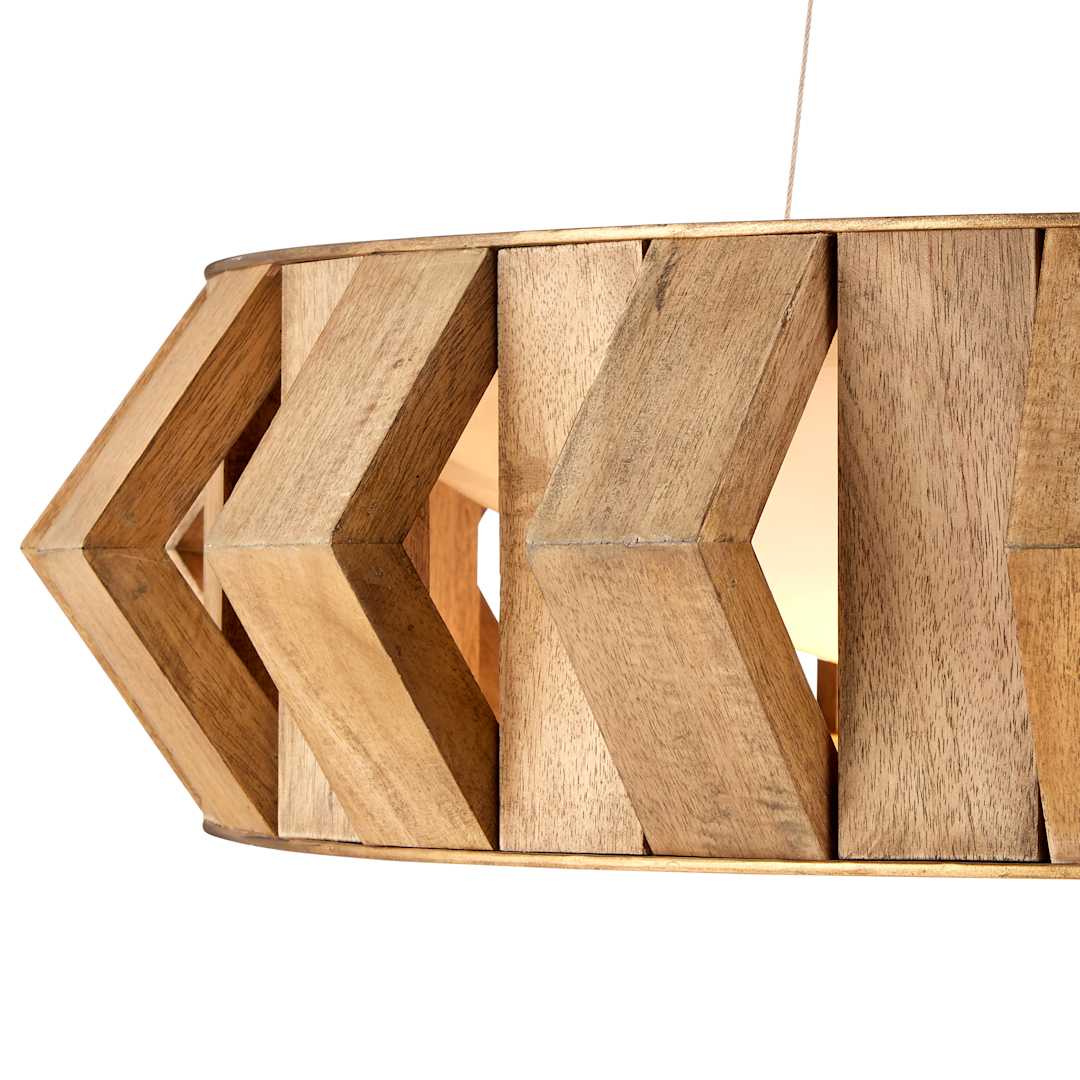 Plunge 30" Wide LED Wrought Iron Drum Chandelier with Wood Shade
