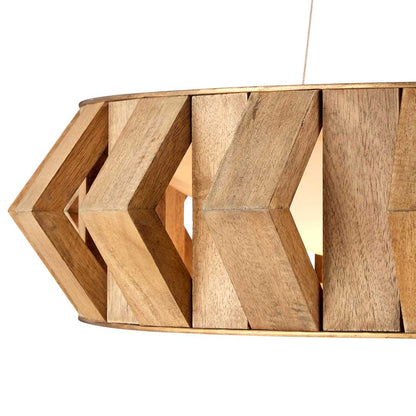 Plunge 30" Wide LED Wrought Iron Drum Chandelier with Wood Shade