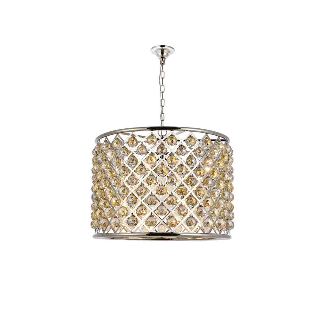 Madison 8 Light 28" Wide Crystal Drum Chandelier with Golden Teak Royal Cut Crystals